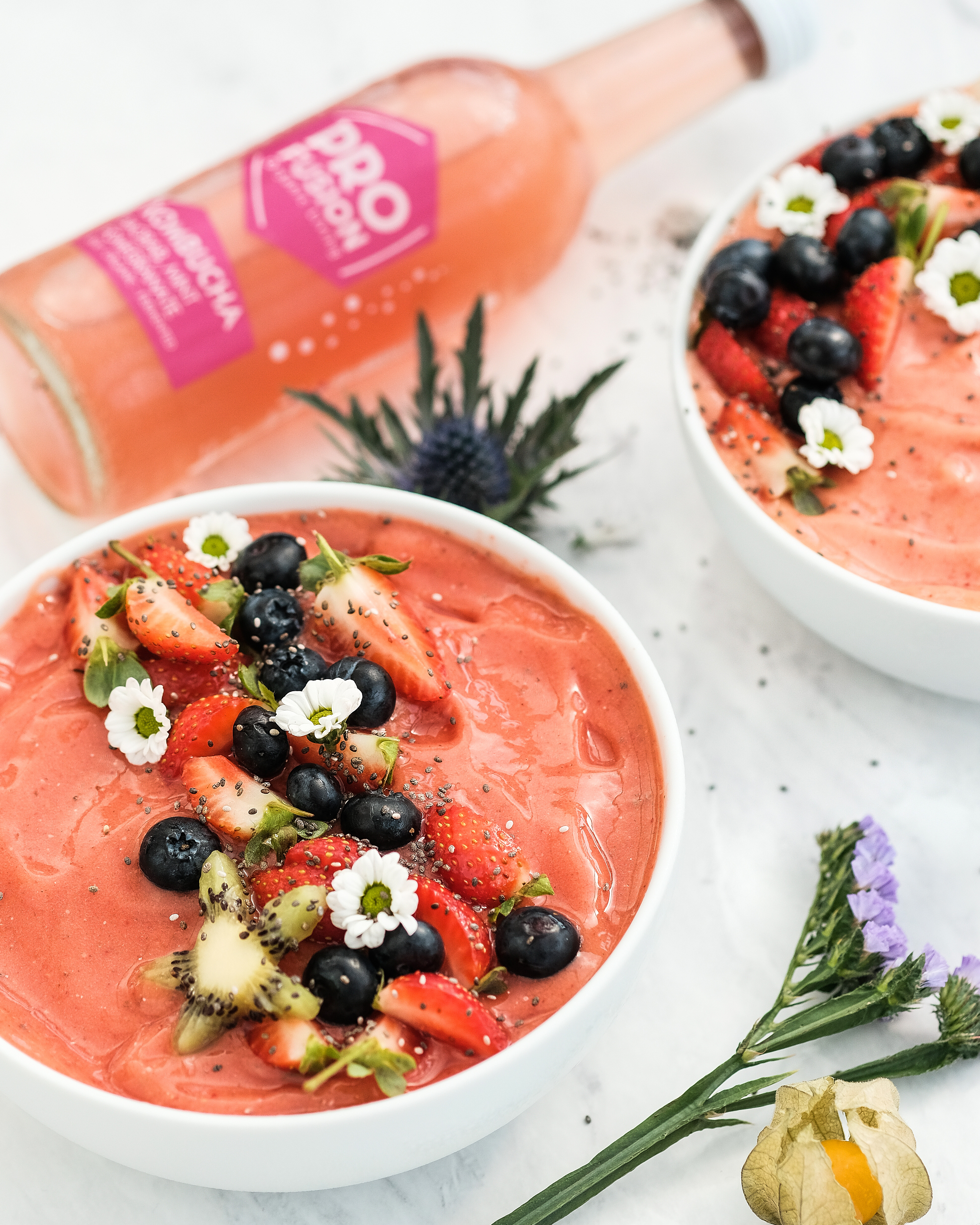 Strawberry & Pomegranate Kombucha Smoothie Bowl