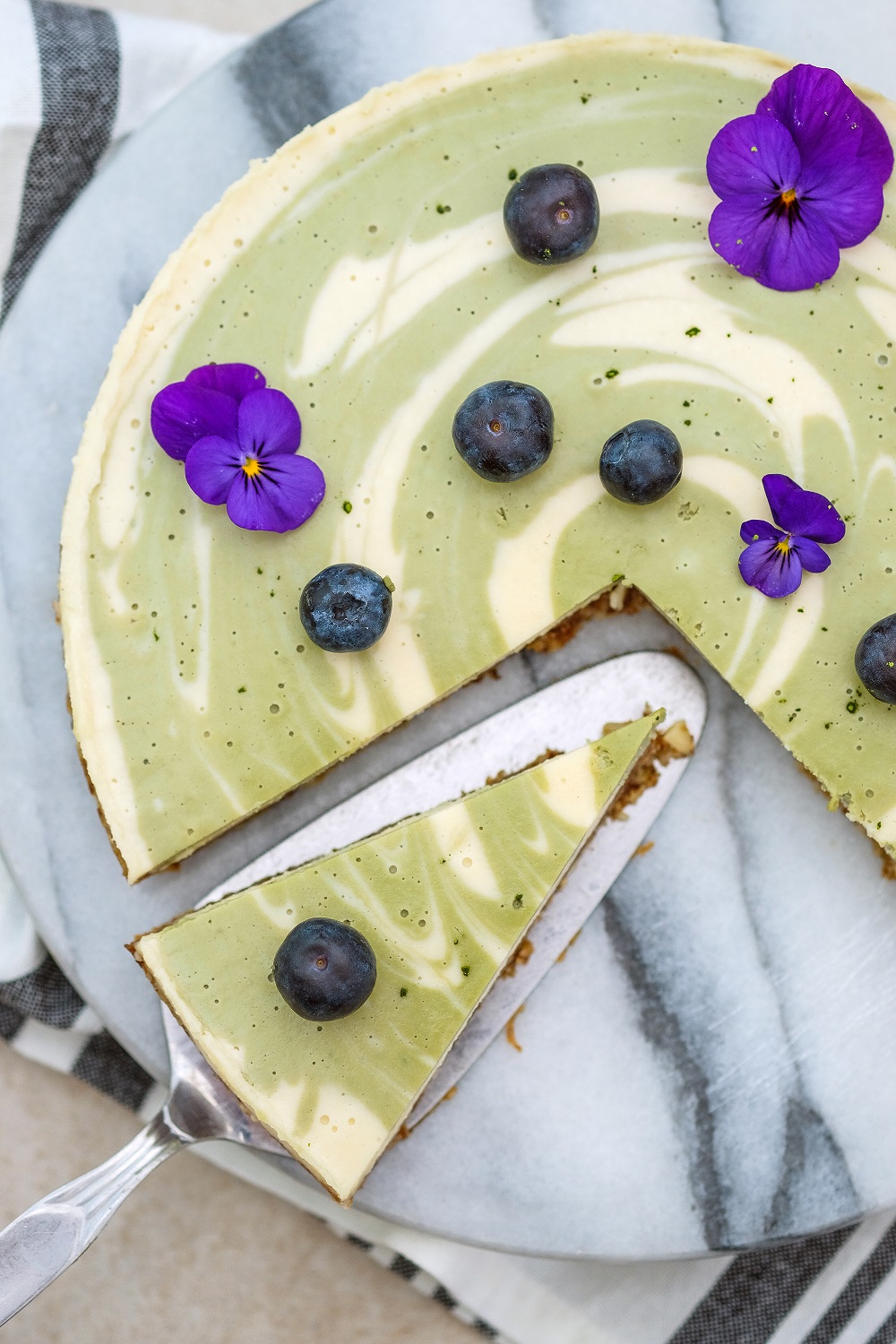 Vegan Matcha Swirl Cheesecake