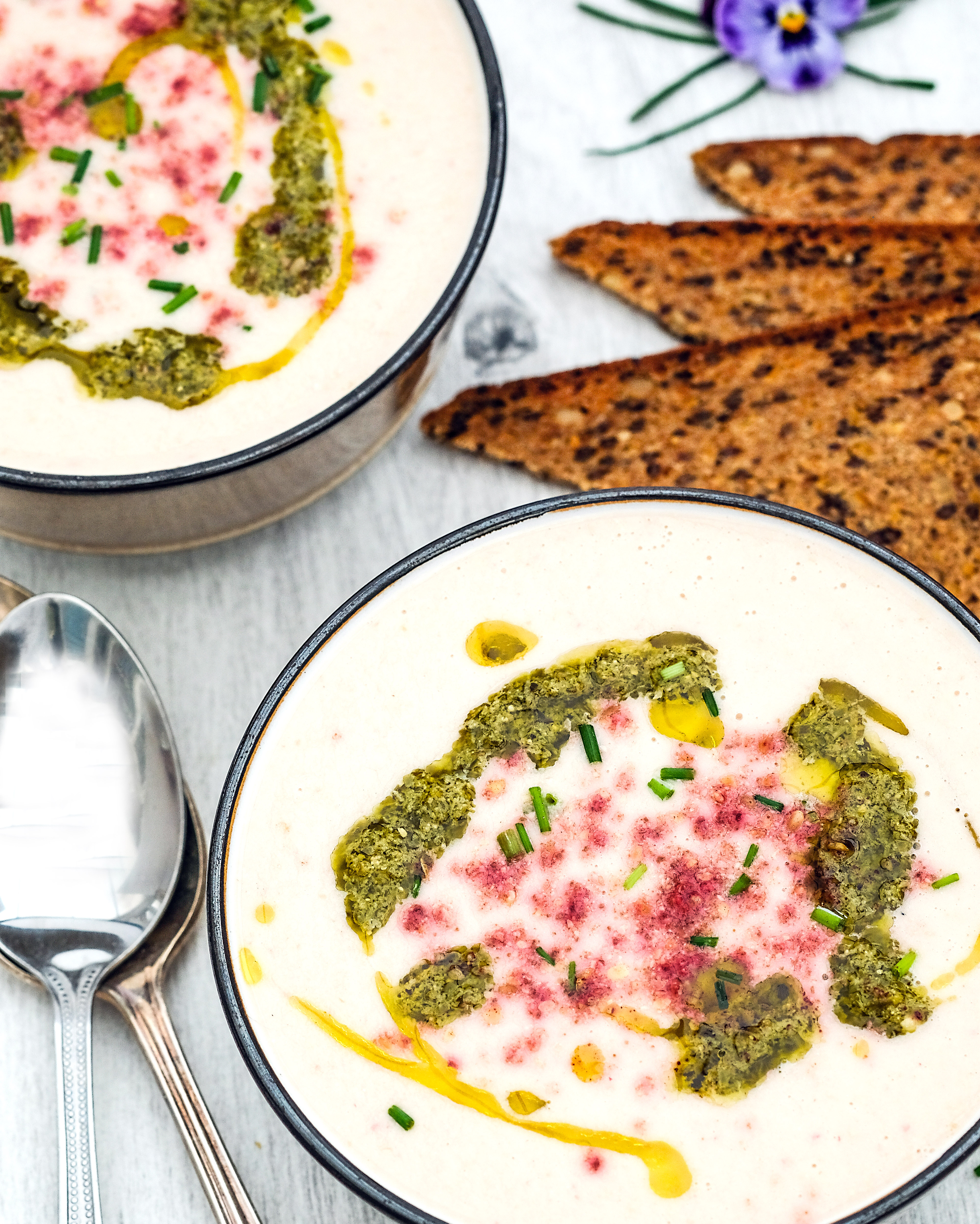 Pink Radish & Cucumber Gazpacho with Protein Toast