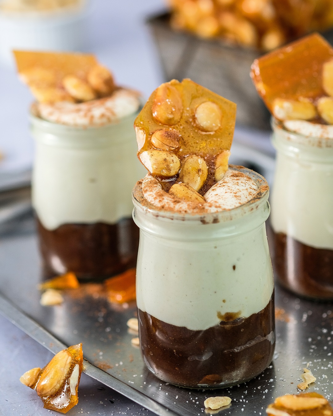 No Bake Vegan Cheesecake Jars with Salted Almond Brittle
