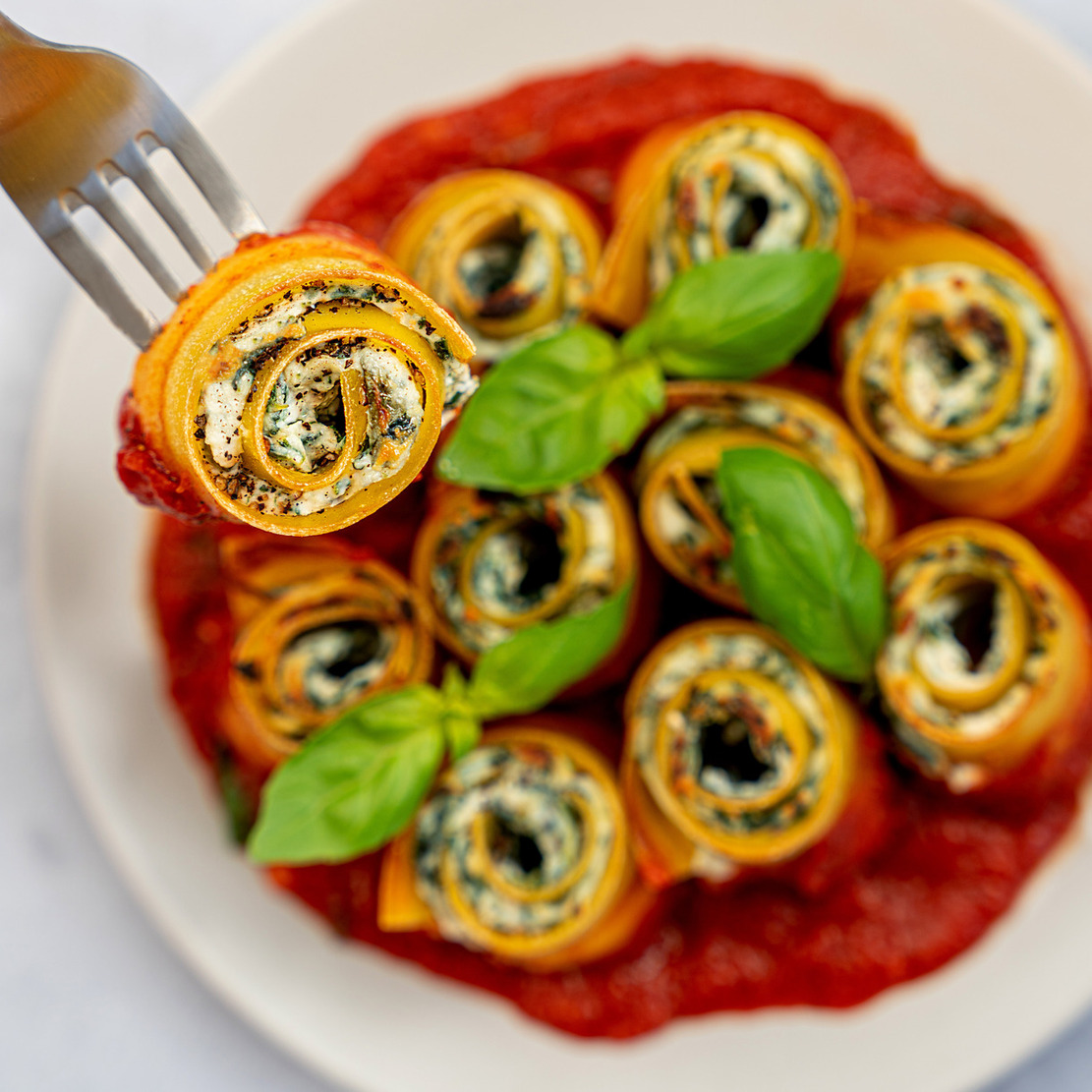 ORGANIC VEGAN SPINACH AND ‘RICOTTA’ LASAGNE ROLL UPS