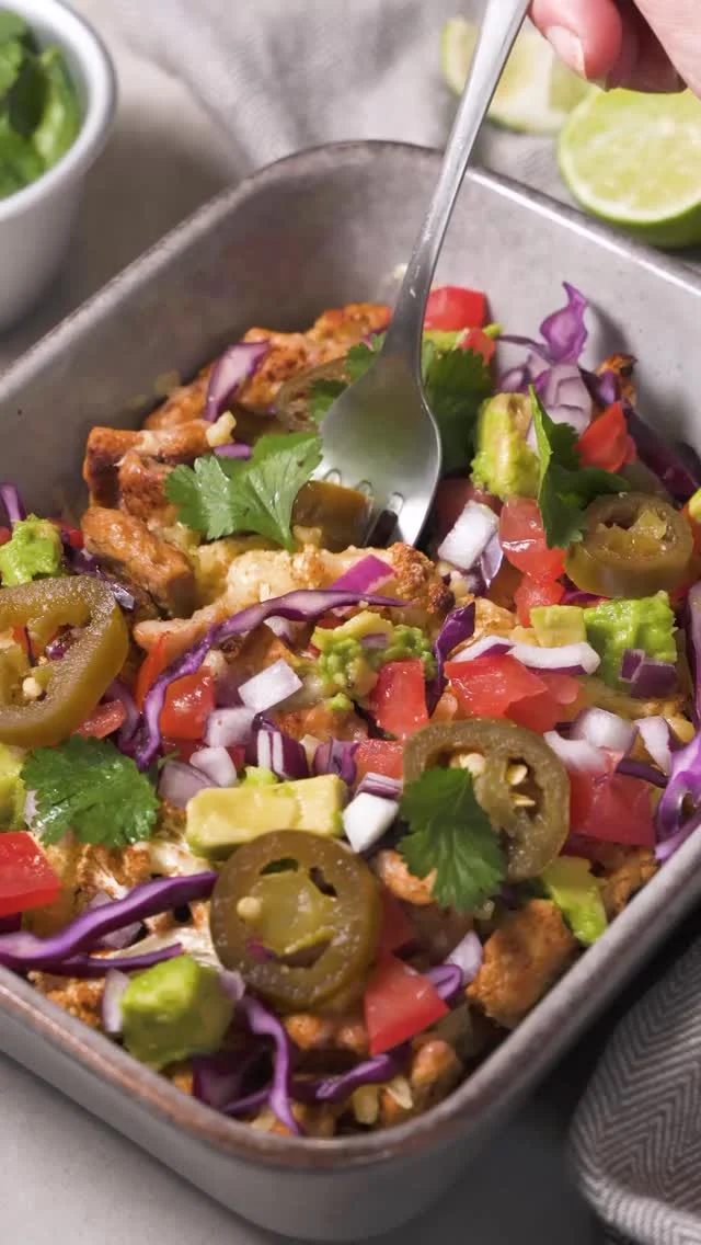 This is nacho average snack 🌟 Who knew cauliflower could be this delicious? ⬇️⬇️

🌱 3 tbsp olive oil
🌱 ¾ tsp chilli powder
🌱 ¾ tsp ground cumin
🌱 ¾ tsp onion powder
🌱 1 ¼ tsp salt
🌱 1 cauliflower, cut into florets
🌱 200g medium tomatoes, diced
🌱 Bunch fresh coriander, chopped
🌱 2 tbsp pickled jalapeño peppers
🌱 2 tbsp finely chopped red onion
🌱 1 bag Profusion Protein Chunks
🌱 1 litre cold water
🌱 200g plant-based cheese, grated
🌱 150g purple cabbage, finely shredded

Preheat the oven to 200/180C fan. Line a large baking tray with parchment paper.
Empty the protein chunks into 1 litre of cold water, along with 1 tsp salt. Set aside for 10 minutes to rehydrate. After 10 minutes, drain the protein chunks.
Combine the oil, chilli powder, cumin, onion powder and ⅛ tsp salt in a large bowl. Add the cauliflower florets and rehydrated protein chunks, and gently toss to coat.
Spread the ingredients onto the prepared baking tray in a even layer. Place in the oven and cook for 15-20 minutes or until the cauliflower is tender and starting to brown.
Meanwhile, combine the tomato, coriander, jalapeños, onion, cabbage and the remaining ⅛ teaspoon salt in a small bowl to create a salsa.
Top the cauliflower and protein chunks with the plant-based cheese and place back into the oven for a further 5 minutes, or until the cheese has melted.
Remove from the oven and top with the salsa mixture. Enjoy with friends as a delicious high protein plant-based sharer!

#PlantProtein #PlantBased #Organic