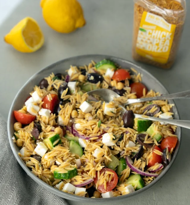 Elevate your meals with our High Protein Greek Orzo Salad! Packed with wholesome ingredients and bursting with flavour, this vibrant dish is a celebration of health and happiness. 🌿✨

For the salad:
🌿 300g Profusion Chickpea Orzo
🌿 2 cucumbers, halved vertically, and sliced ¼-inch thick
🌿 480g cherry tomatoes, halved
🌿 150g chickpeas, drained
🌿 120g vegan feta, cut into ¼-inch cubes
🌿 1 red onion, thinly sliced
🌿 100g pitted Kalamata olives
🌿 20g fresh basil
🌿 Freshly ground black pepper

For the dressing:
🌿 4 tbsp extra-virgin olive oil
🌿 3 tbsp red wine vinegar
🌿 1 garlic clove, minced
🌿 ½ tsp dried oregano, more for sprinkling
🌿 ¼ tsp Dijon mustard
🌿 ¼ tsp Profusion Fine Pink Himalayan Salt
🌿 Freshly ground black pepper

1. Bring water & a touch of salt to the boil (1l of water for every 100g of orzo). Add the orzo & simmer for 6-8 mins, stirring occasionally. Once cooked, rinse with cold water to cool, and set aside.
2. To make the dressing, whisk together all ingredients until combined.
3. In a large bowl, toss together the cooked orzo, cucumbers, tomatoes, chickpeas, feta, red onion, and olives. Drizzle the dressing over the salad, add half the herbs, season with freshly ground black pepper, and toss to coat. Garnish with the remaining herbs and serve. This recipe is packed with plant-based protein and is a great one to prep for your weekly lunches!

#PlantBasedProtein #Organic
